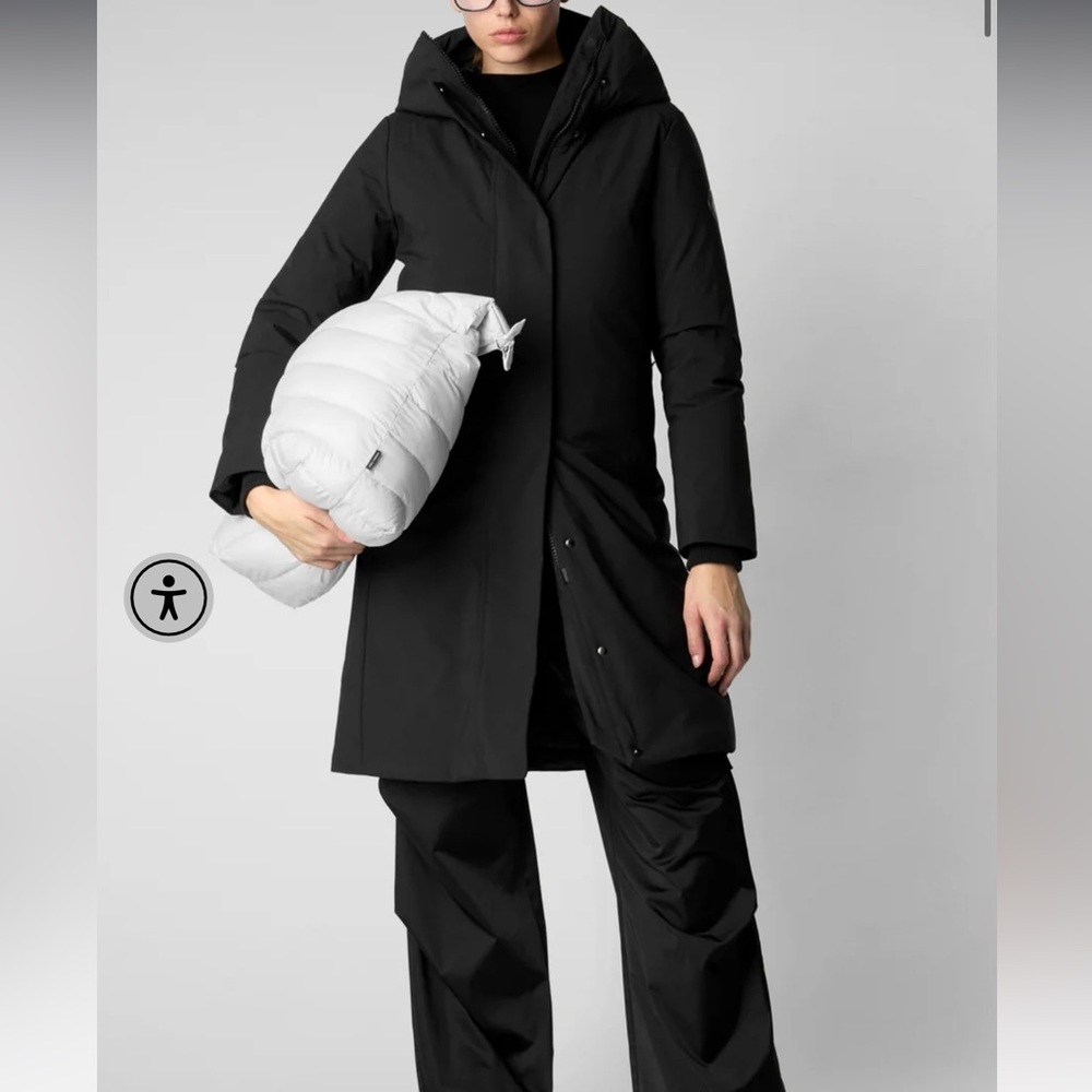 Women Parker Black Long Coat - Picture 3 of 8